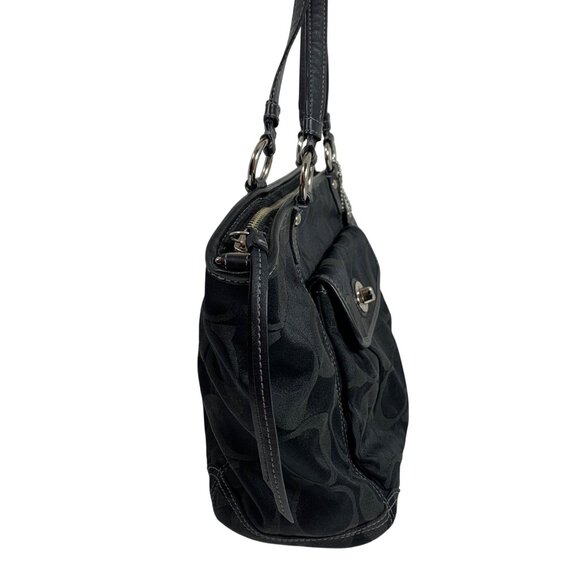 Coach Leah Black Signature Logo Jacquard Tote Shoulder Bag F13139 w/ Hang Tag - Picture 6 of 10